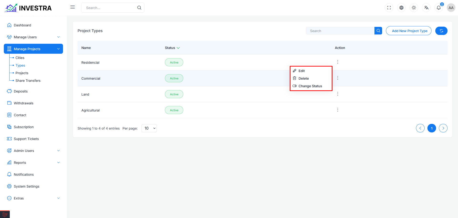 Type Action Menu
