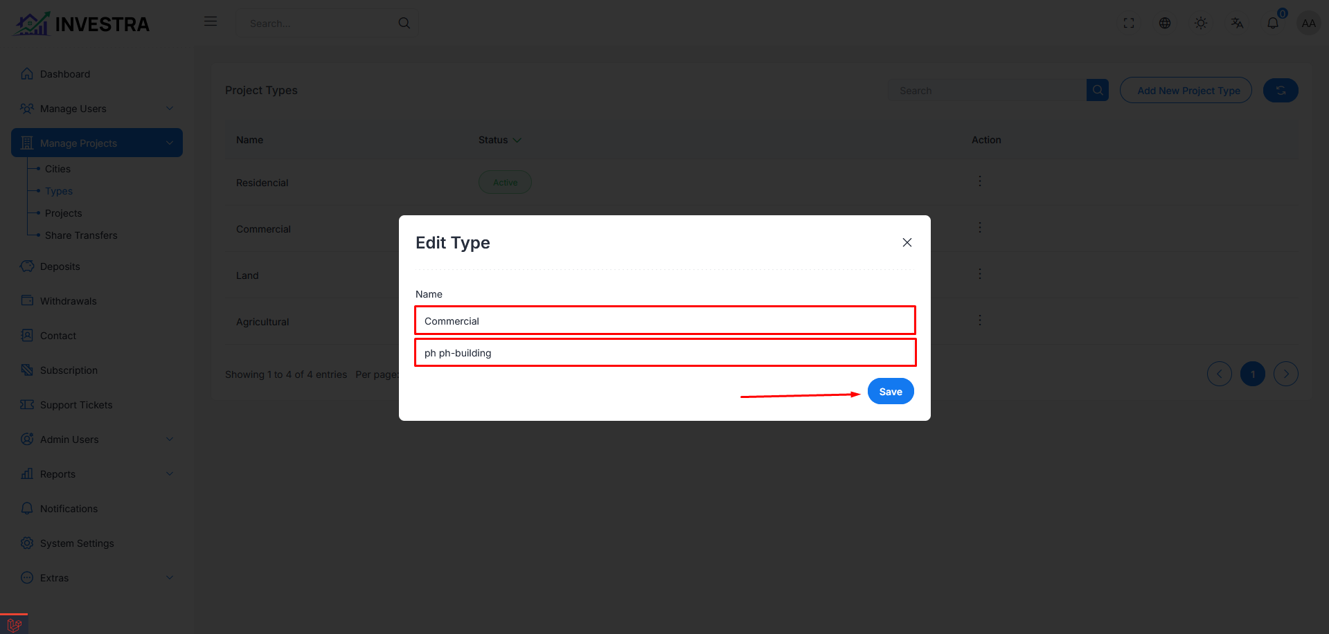 Edit Project Type