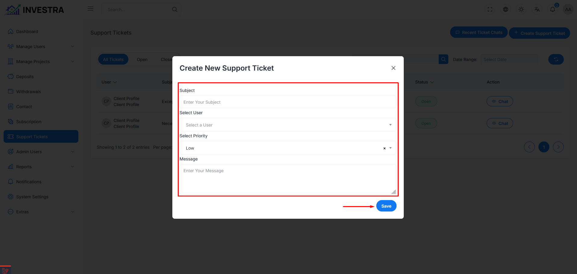Create Support Ticket